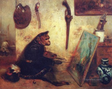  Alexandre Oil Painting - The Monkey Painter Alexandre Gabriel Decamps Orientalist